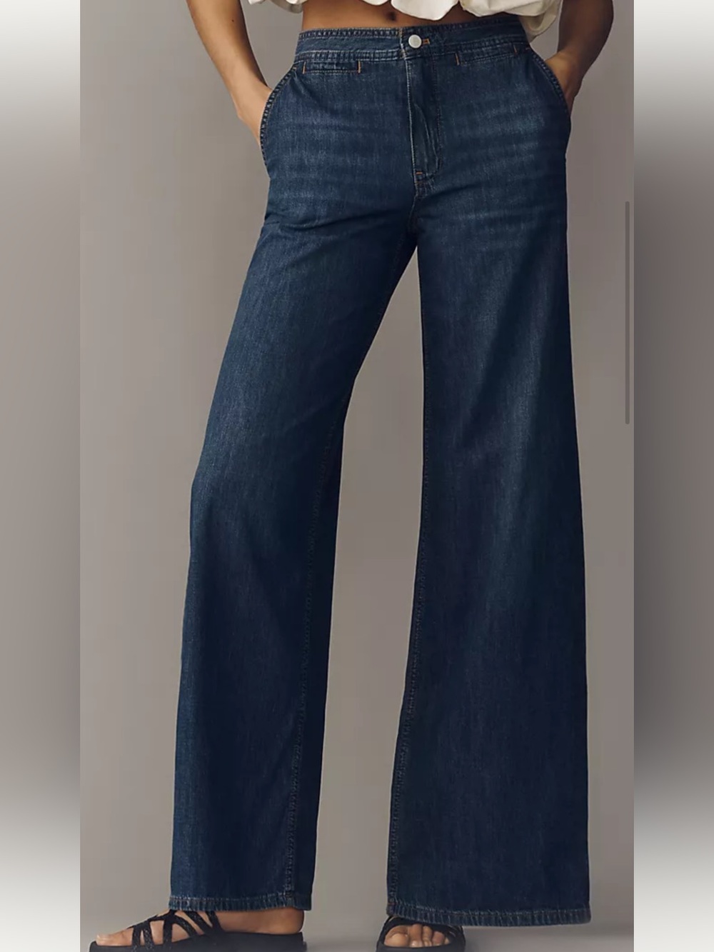 Pilcro Wide-Leg High-Rise Jeans in Dark Blue